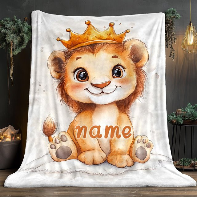 Personalisierte Baby-Löwen-Fleece-Decke mit Krone von JMG Household Supplies, weiß, B/H: 70 x 100 cm - Bild 1