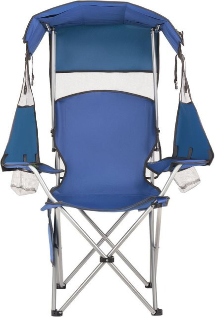 Campingstuhl mit Sonnendach von Buying Solutions, MB in Blau, klappbarer Strandstuhl mit Magazintasche, 2 Getränkehaltern und 150 kg Tragkraft - Bild 1