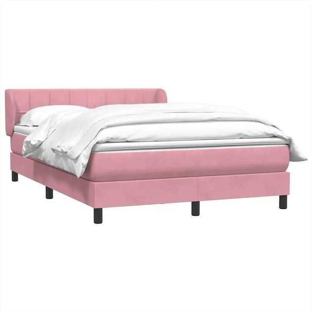 vidaXL Boxspringbett mit Matratze in Rosa, Hybrid-Design mit Taschenfederkern und Samtbezug, B/T/H: 140 x 210 x 78 cm - Bild 1
