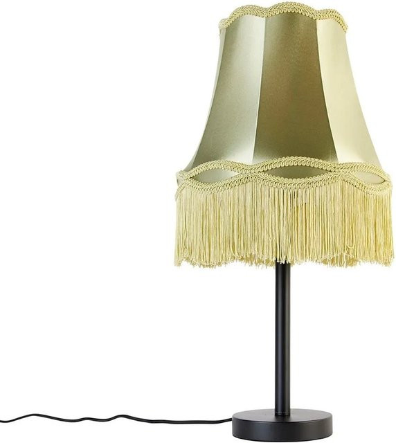 QAZQA Klassische Tischlampe Simplo aus Stahl in Schwarz mit grünem Stoffschirm, E27, Höhe: 30 cm - Bild 1