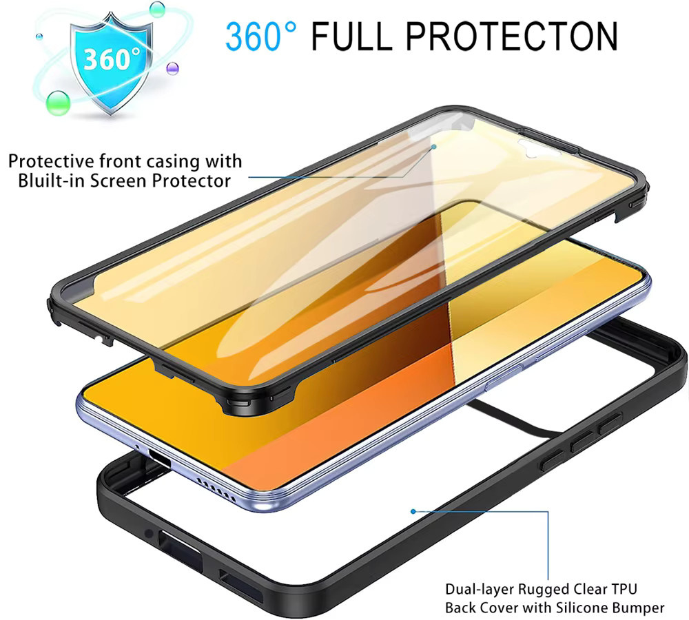360-Grad-Schutzhülle für Xiaomi 17 17Pro 17Promax POCO X8 Pro Max Redmi 15A K90 Promax 5G mit integriertem Displayschutz in Schwarz - Bild 1