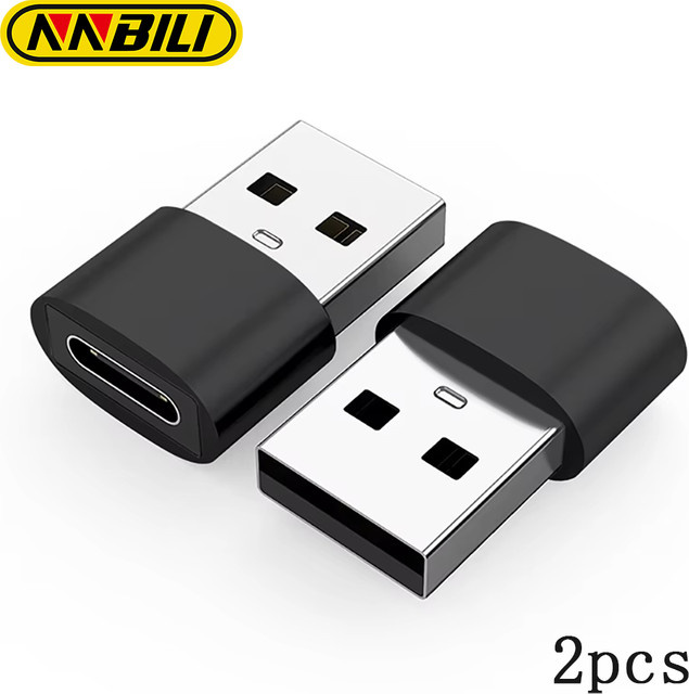NNBILI 2er-Set USB-A auf USB-C OTG Adapter, USB-A Stecker auf USB-Typ-C Buchse Konverter, Schwarz - Bild 1