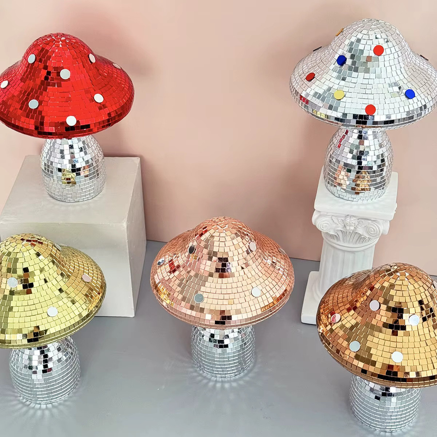 Handgemachte Retro-Pilz-Disco-Spiegelkugel in Lila für Tischdekoration, B/T/H: 15 x 18 x 15 cm - Bild 3