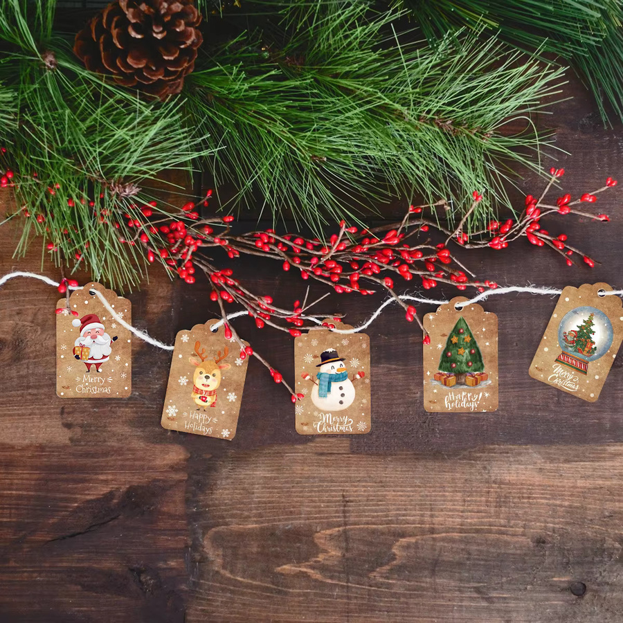 60 Stück Frohe Weihnachten Geschenkanhänger aus Kraftpapier in Braun von joy-enlife - Bild 2
