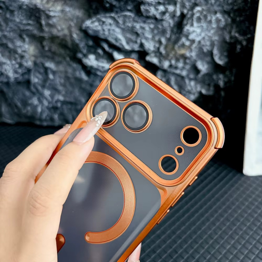Stoßfeste MagSafe Handyhülle für Apple iPhone 17 16 15 14 13 Pro Max in Schwarz oder Orange mit weichem Material und kabellosem Laden - Bild 2