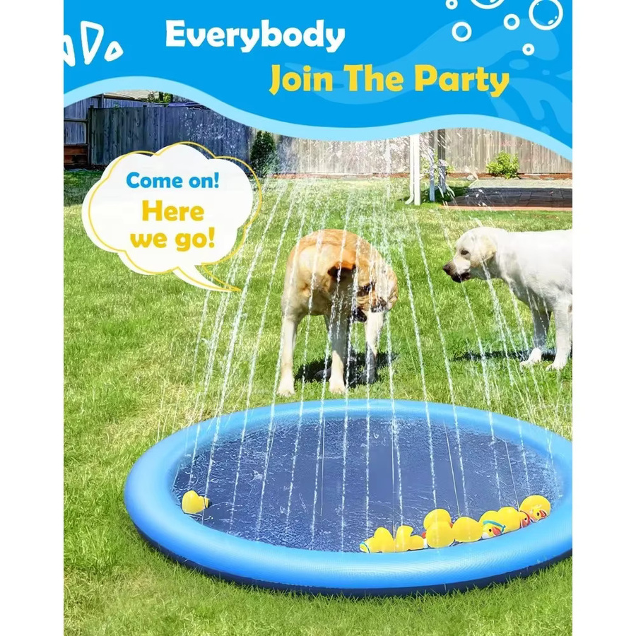 iDestry Spritzpad für Hunde, rutschfester Outdoor-Wasserspielmatten-Pool für große Hunde, blau - Bild 3