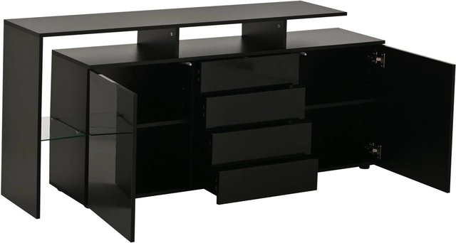 okwish Sideboard mit LED Stauraum als Mehrzweckschrank in Schwarz, B/T/H: 160 x 35 x 70 cm - Bild 1
