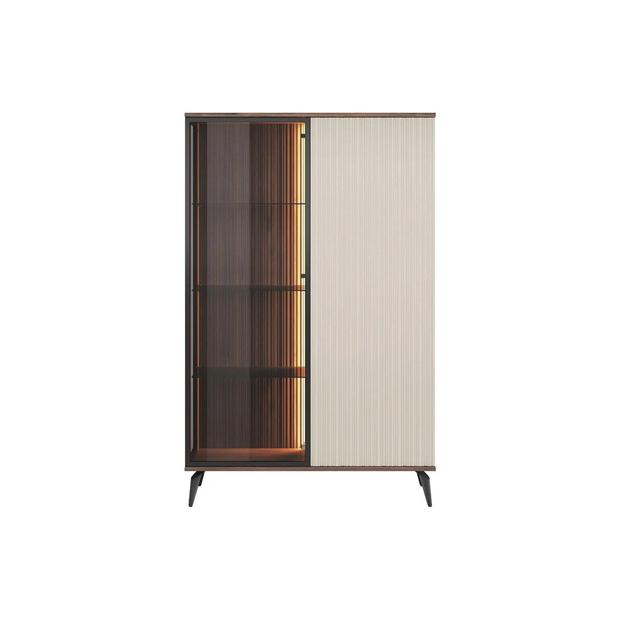 Vente-unique Vitrinenschrank Janeya in Dunkelbeige mit Rauchglas und LED-Beleuchtung, Breite: 103 cm, Höhe: 162 cm, Tiefe: 39 cm - Bild 2