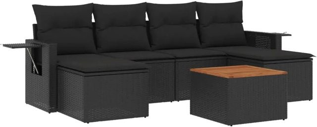 vidaXL 7-teilige Garten-Sofagarnitur aus Polyrattan und Akazienholz in Schwarz mit Kissen - Bild 1
