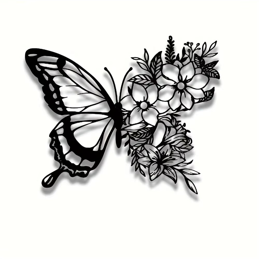 CIFBUY Schmetterling Wandkunst aus Metall in Schwarz im Boho-Stil für Innen- und Außenbereich - Bild 2
