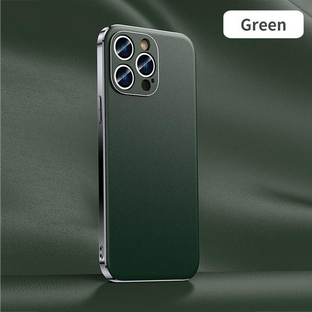 LANGSIDI Handyhülle aus echtem Rindsleder für iPhone 15 Pro Max Plus Air mit Objektivschutz in Grün - Bild 1