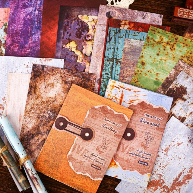 30 Stück Retro Scrapbooking Papier Set in Gelblich Rost-Optik für DIY Dekoration und Albumgestaltung - Bild 1
