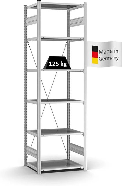 PROREGAL Profi Lagerregal Stecksystem T-Profil in Silber, verzinkt, H x B x T: 250 x 75 x 50 cm, Fachlast 125 kg - Bild 1