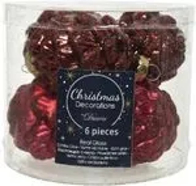 Kaemingk Christbaumschmuck Zapfen aus Glas in Ochsenblutrot, 6 Stück, Höhe: 7 cm, Breite: 5 cm - Bild 1