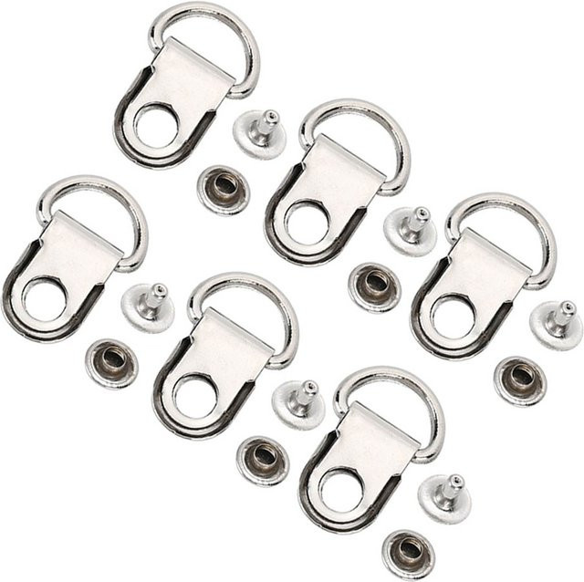 100 Sets Schnürsenkel Haken D-Ring Ösen Messing Schnallen für Leder und Taschen DIY Niet Werkzeug in Silber und Weiß, Maße: 9 x 14 mm - Bild 1