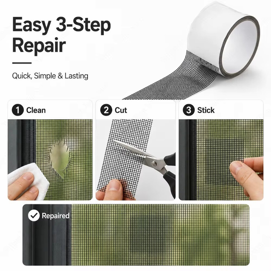 Selbstklebendes Reparaturset für Fenstergitter und Moskitonetze, wasserdichtes Netzpatch in Weiß, Breite: 5 cm, Länge: 2 m - Bild 4