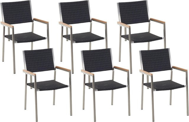 Beliani Esszimmerstuhl in Schwarz und Silber mit Rattan-Design und Metallgestell, B/T/H: 58 x 55 x 87 cm - Bild 1