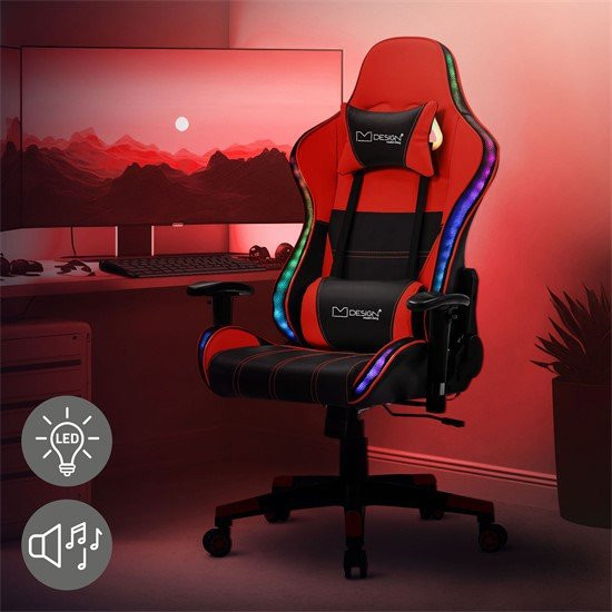 ML-Design Gamingstuhl mit RGB Beleuchtung und Bluetoothboxen aus Kunstleder in Schwarz/Rot - Bild 1