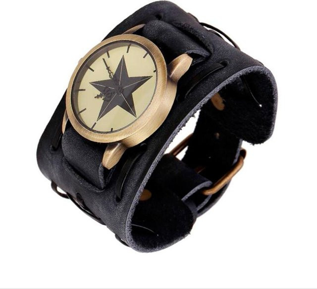 YIRAN Armbanduhr, Quarz, Messing, Leder, Herren, beige - Bild 1