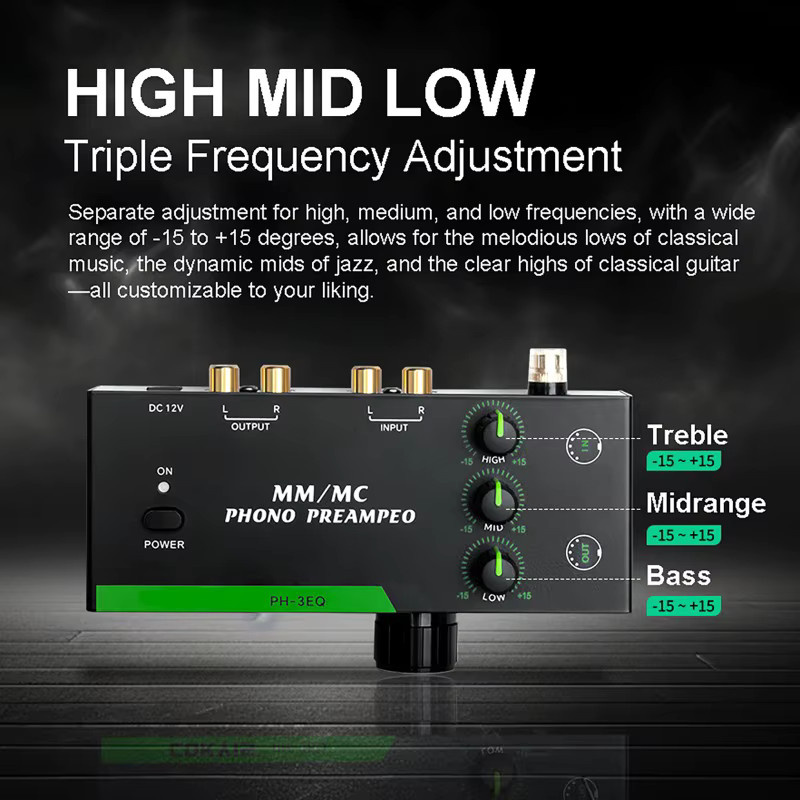 luxuglow Phono-Vorverstärker für MM und MC Plattenspieler mit einstellbarem 3-Band-EQ in Schwarz - Bild 5
