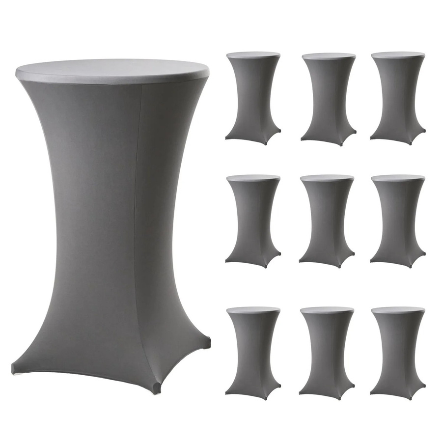 TRUTZHOLM 10er Set runde Stehtischhusse aus elastischem New Jersey Stretchstoff in Grau, Durchmesser: 60 cm - Bild 2