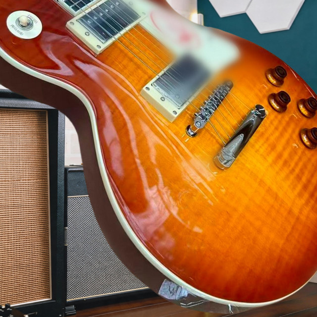 OUCEY Honey Burst Tiger Flame LPQ Standard E-Gitarre mit HH Humbucker Tonabnehmern, Creme-Schlagbrett und Chrom-Hardware in Gelb - Bild 1