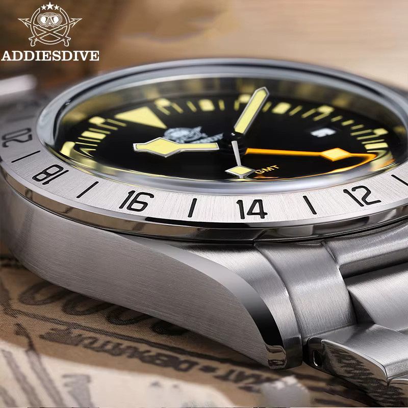 ADDIESDIVE Armbanduhr GMT, Edelstahl, Schwarz, 39 mm, Herren - Bild 5