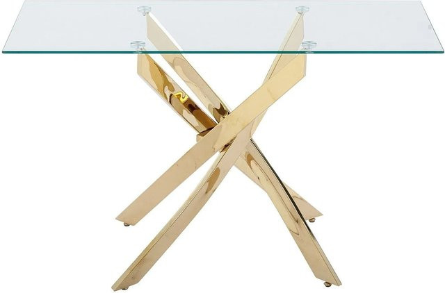 Vente-unique Konsolentisch Cosima im Art Deco Stil aus gehärtetem Glas und Metall, Farbe Transparent/Gold, Breite: 120 cm - Bild 1