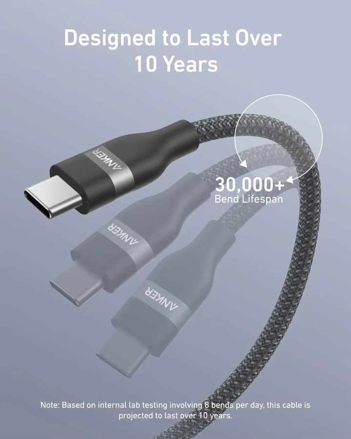 Anker USB-C zu USB-C Kabel in Weiß mit 240W Schnellladefunktion und recyceltem Geflecht - Bild 3
