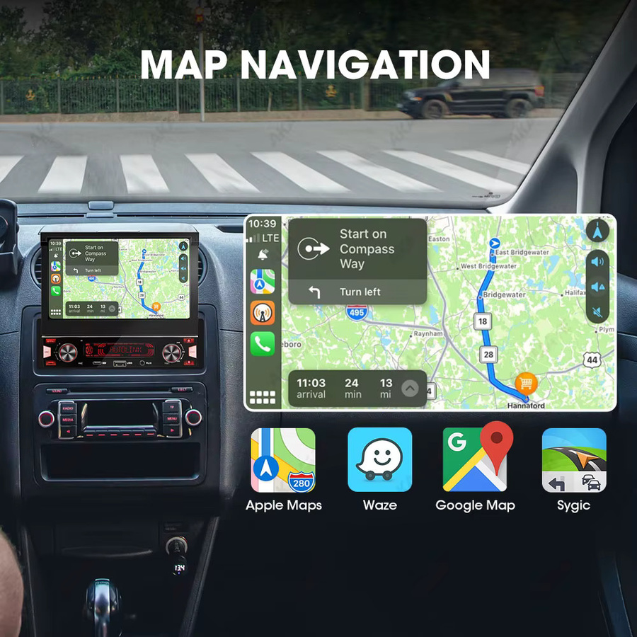 AKAMATE Single Din MP5 Auto Radio mit 7 Zoll kapazitivem Touchscreen, kabelloses CarPlay, Android Auto und GPS Navigation in Schwarz - Bild 4