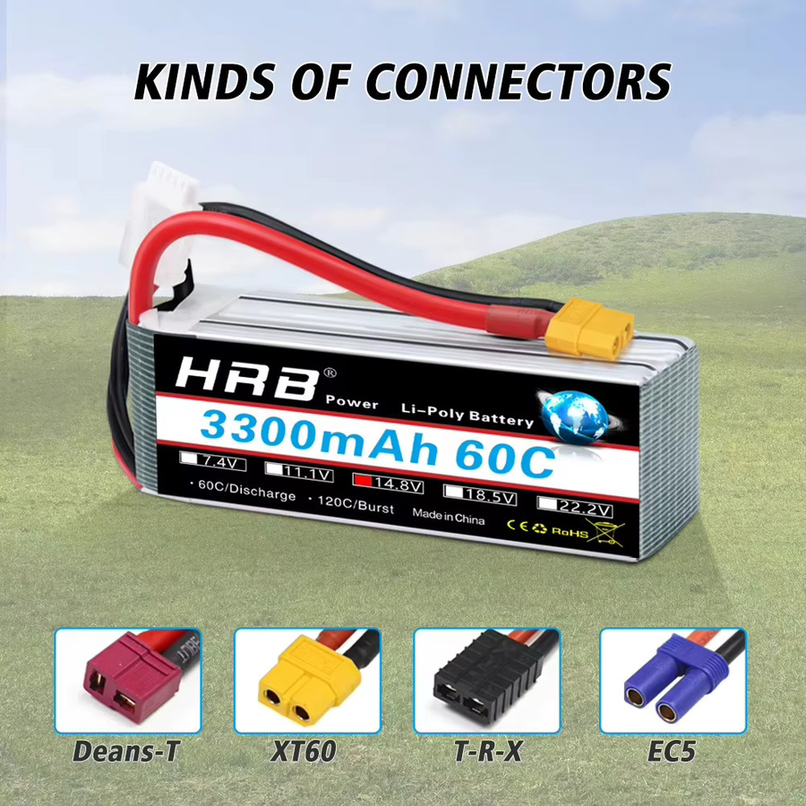 HRB LiPo Batterie 14,8 V 4S 3300 mAh mit XT60 Anschluss für RC FPV Flugzeuge, Drohnen, Racing Boote und Autos - Bild 3