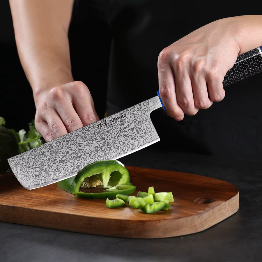 TURWHO Japanisches Nakiri Kochmesser aus Damaszener Stahl mit Harzgriff, 16,5 cm - Bild 3