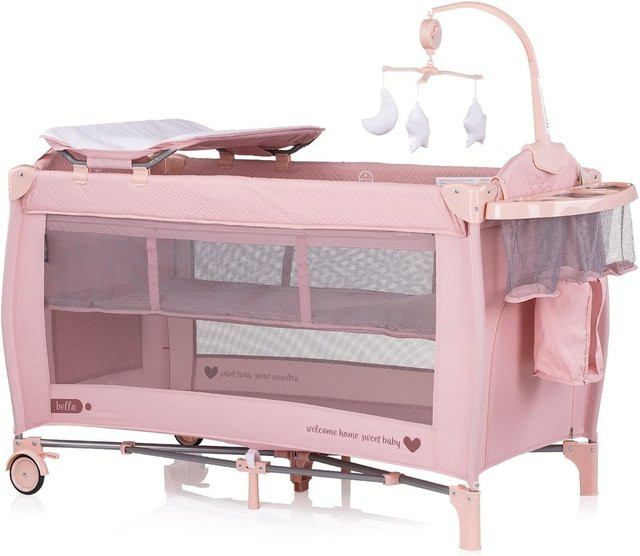 Chipolino Reisebett Bella in Pink mit 2 Ebenen, seitlichem Eingang, Musikmobile und Wickelauflage - Bild 1