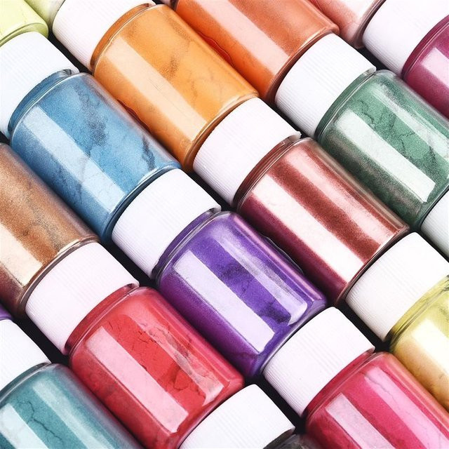 24 Farben natürliches Glimmer-Perlenpulver aus Mica für DIY Kunsthandwerk, Epoxidharz, Seife und Kerzen, 10 g pro Packung, Mehrfarbig - Bild 1