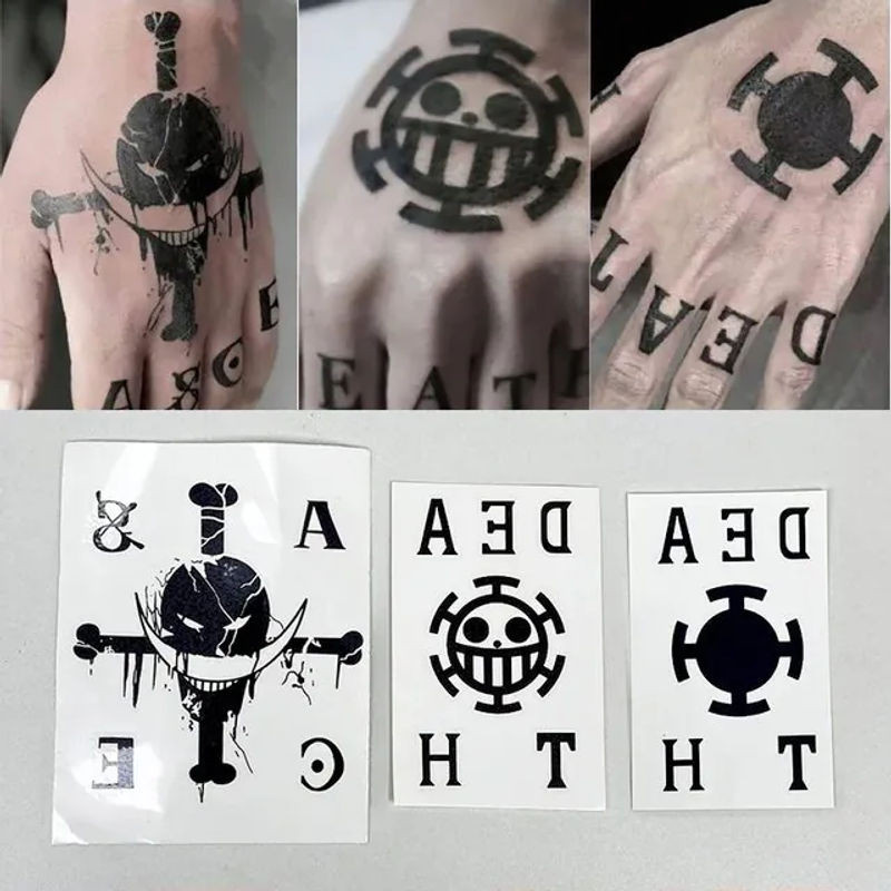Bandai One Piece Anime Tattoo-Aufkleber Ace und Whitebeard in Schwarz als wasserfeste Cartoon-Sticker für Cosplay und Dekoration - Bild 1