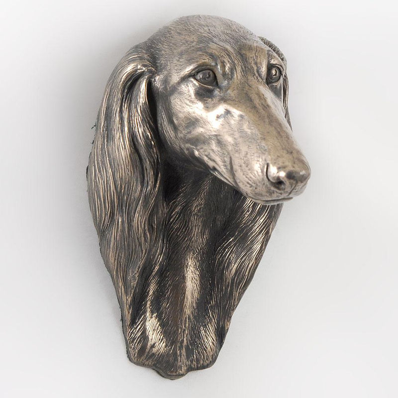 Art-Dog Saluki Hundestatue als hängende Büste in Bronze und Silber aus Kunstharz zur Dekoration - Bild 7