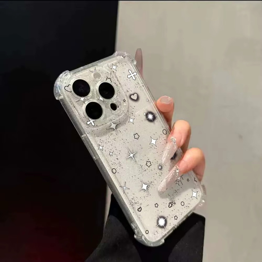 Stoßfeste Silikon Handyhülle mit glitzerndem Stern- und Herzdesign für Apple iPhone in Transparent - Bild 3