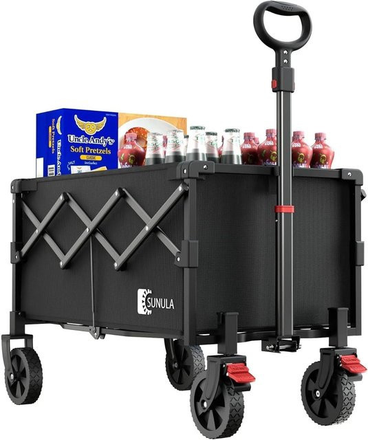 SUNULA Bollerwagen faltbar Schwarz mit 80L Volumen und 100KG Tragkraft - Bild 1