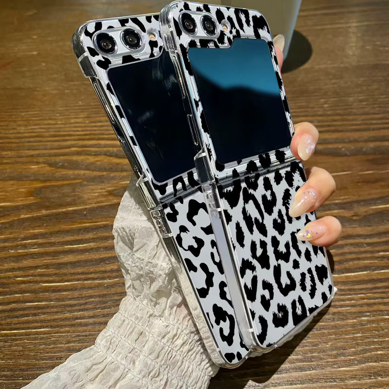 QYSFriday Handyhülle mit Leopardenmuster für Samsung Galaxy Z Flip 7, 6, 5, 4, 3 5G, transparent und faltbar - Bild 4