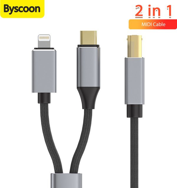 Byscoon Lightning auf USB-B 2.0 MIDI Kabel in Schwarz für MacBook Pro und Digitalpiano wie Yamaha oder Casio, geflochtenes Nylon - Bild 1