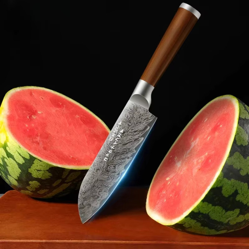PLYS Obstmesser mit Damaskus-Muster in Silber und Holzgriff für Melonen und Obst - Bild 2