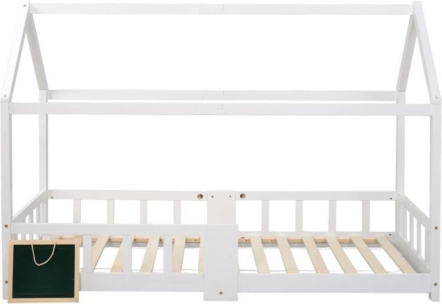 okwish Hausbett für Kinderzimmer in Weiß mit Tafel und Rausfallschutz aus Massivholz, B/T/H: 207 x 90 x 140,5 cm - Bild 1