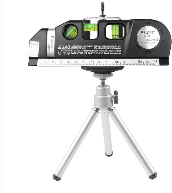 YJMP 4-in-1 Infrarot-Kreuzlinienlaser mit Maßband und Stativ, Schwarz - Bild 1
