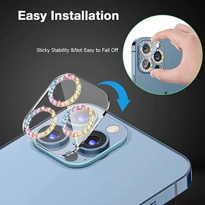 Bling Kameraobjektivschutz aus gehärtetem Glas mit Glitter-Effekt in Transparent und Multicolour für iPhone 17 Air 16 15 14 Pro Max Plus 13 Mini - Bild 3