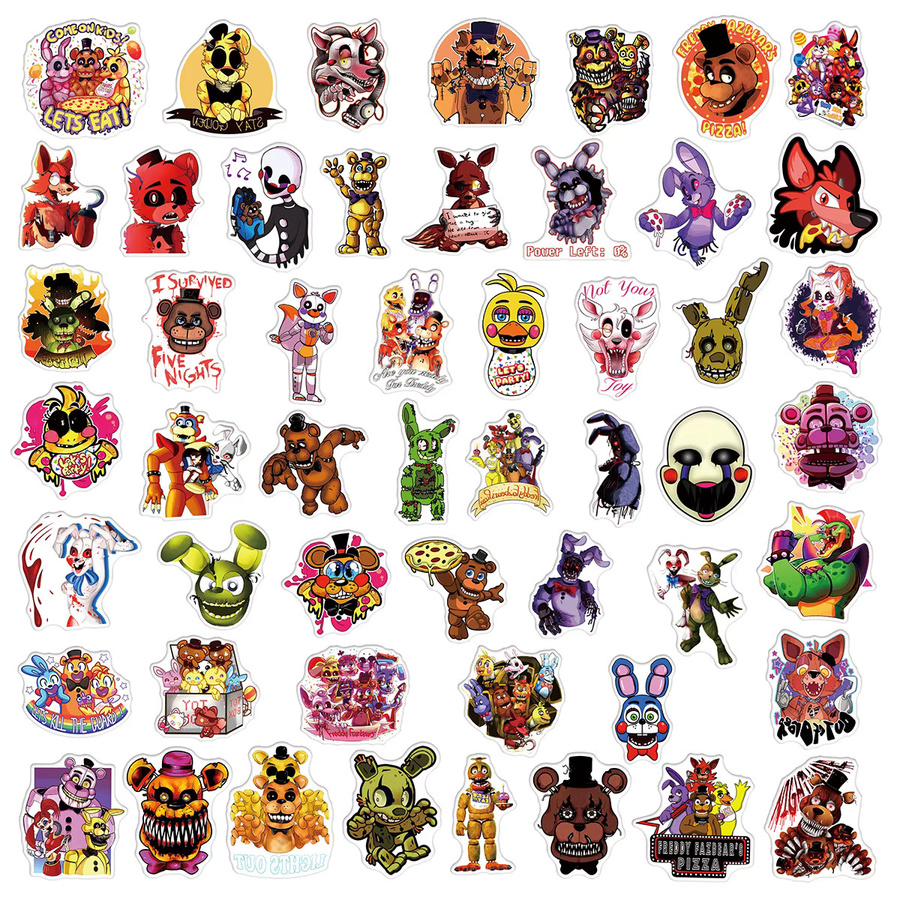 50 Stück Five Nights At Freddys Aufkleber mit niedlichen Cartoon Anime Mustern in Multicolour zur Dekoration von Notizbüchern und Tassen - Bild 3