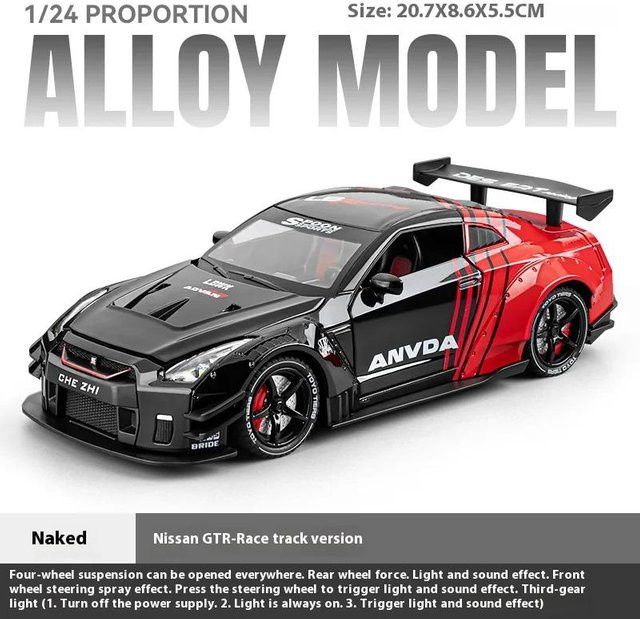 Linyi toy car Gtr R35 Sprüh Supercar, Modellauto, 1:24, Metall, mit Licht und Sound, ab 14 Jahren - Bild 1
