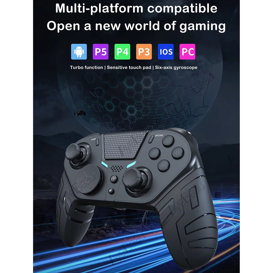 AyeBeau Bluetooth USB Gamepad Schwarz für PlayStation PS4, PS3, Android, PC und Mobile Geräte - Bild 2