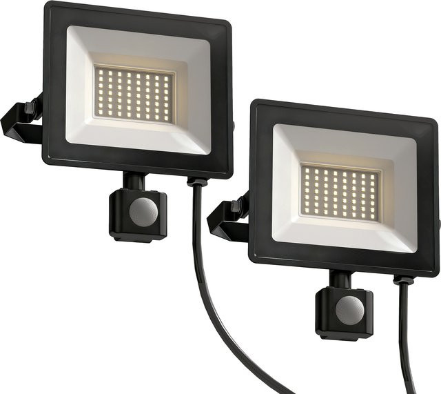 HOMCOM Baustrahler 2er Set in Schwarz, 2x 50W mit 5500LM, 6000K, IP65 wasserdicht, dimmbar mit Bewegungssensor und 3 Lichtmodi, tragbare Arbeitsleuchten aus Aluminium für Werkstatt, Garage und Baustelle - Bild 1