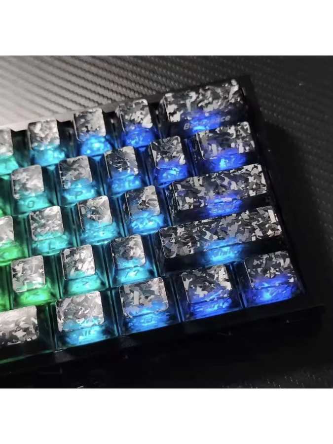 Transparente PC-Tastenkappen im Cherry Profil mit Kohlefaser-Textur in Nebelschwarz, 132 Tasten Double Shot für mechanische Tastaturen wie Gateron - Bild 5