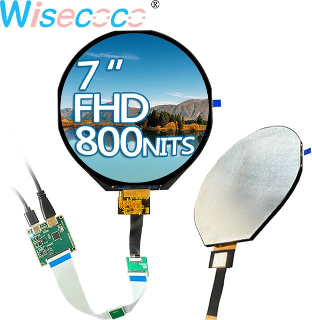 Wisecoco 7 Zoll Rundes IPS LCD Display mit 800 Nits Helligkeit, Full HD 1080 x 1080 Pixel, Sonnenlichtlesbarer kreisförmiger Bildschirm mit MIPI Controller Board, Schwarz - Bild 1
